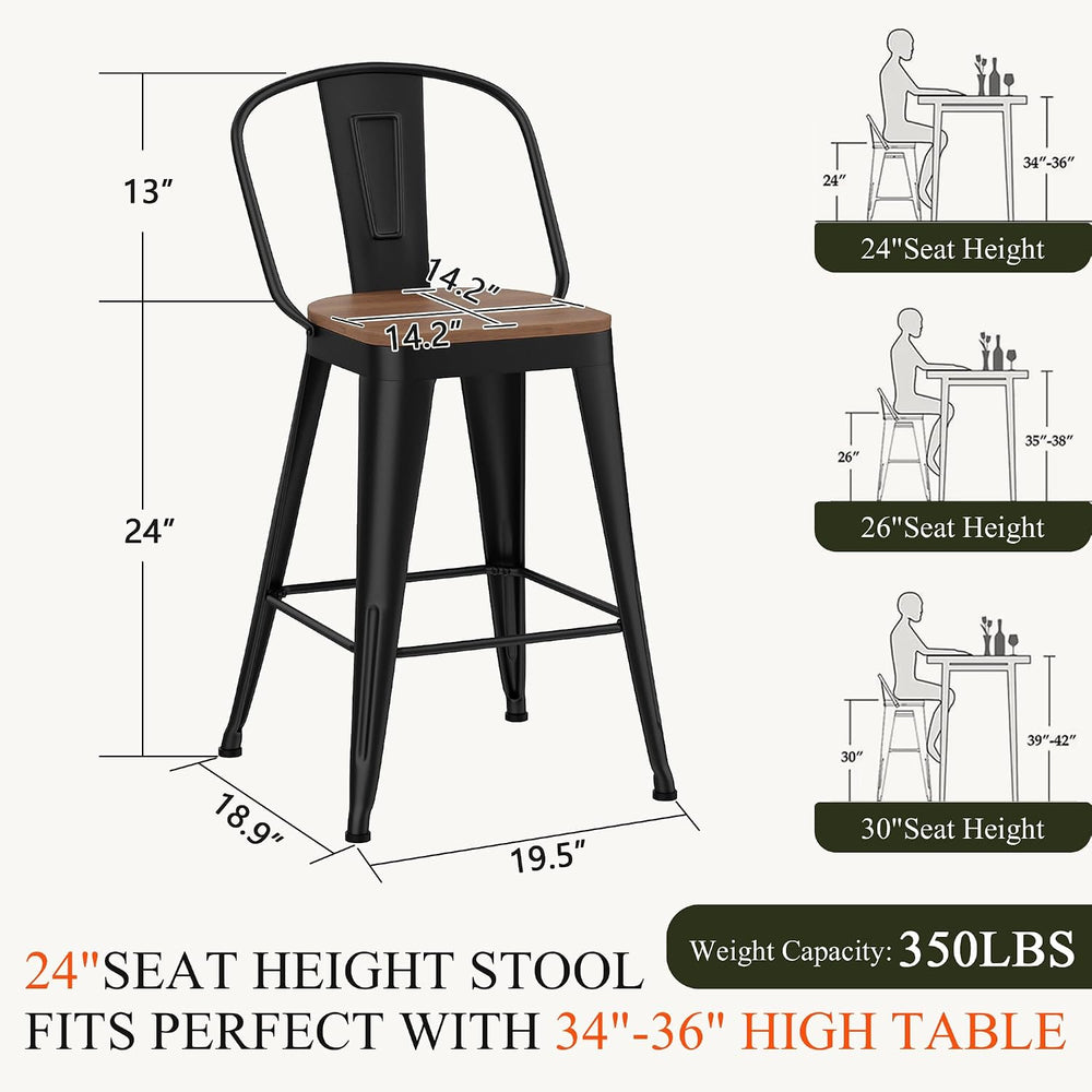 Aklaus Metal Bar Stools Set of 4,24 inch Barstools Counter Height BarStools w...