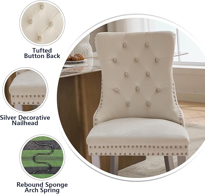 Velvet Dining Chairs Set of 2, Kitchen & Dining Room Chairs, Upholstered ...