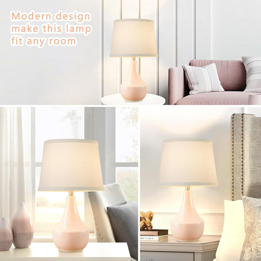 18" Table Lamp Set of 2, Ceramic Lamp Classic Beside Lamps Nightstand La...