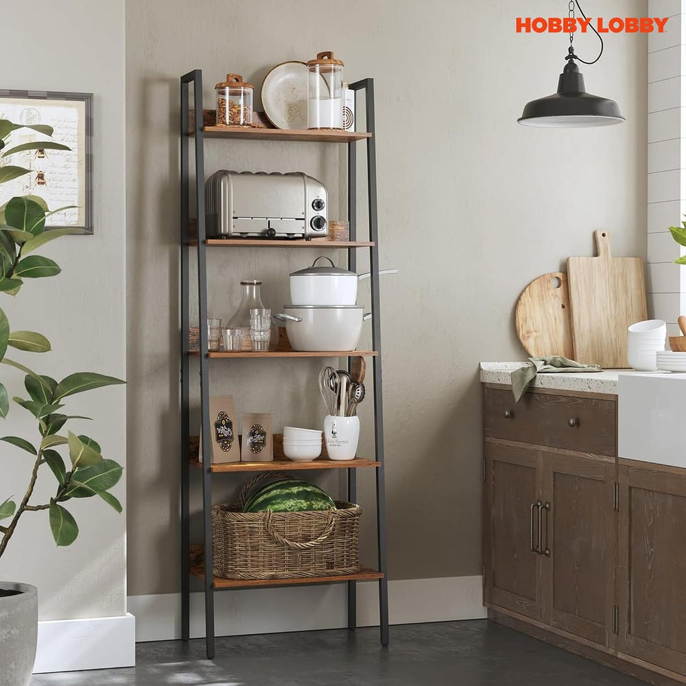 Hobby Lobby 5 Tier Industrial Ladder Shelf, 23.6 x 11.8 x 66.9 inches | Wood ...