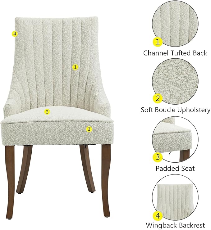 mikibama Boucle Dining Chairs Set of 4 Channel Tufted Kitchen Dinner Chair Co...