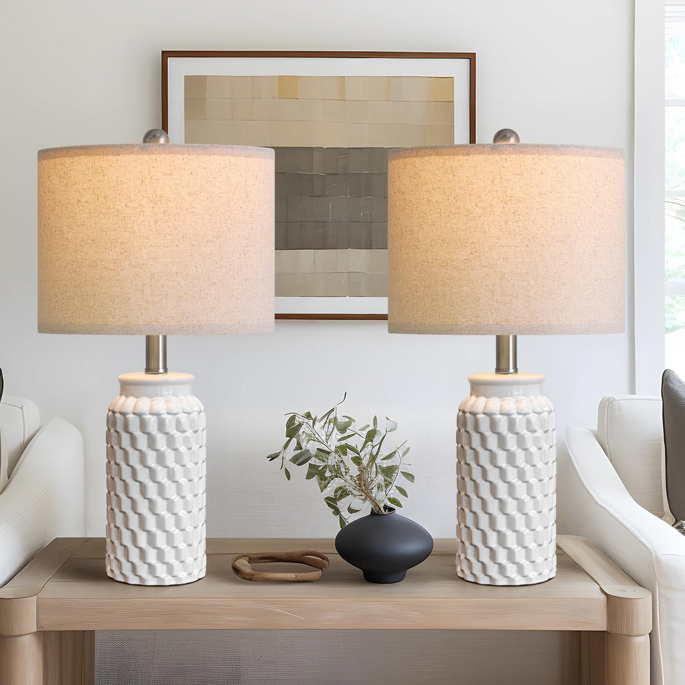 USumkky 20.5" White Modern Ceramic Bedside Lamps Set of 2, Small Table L...