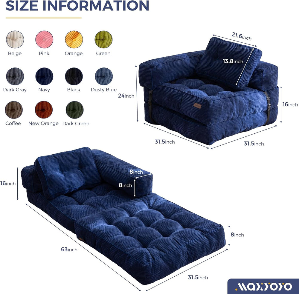 MAXYOYO Folding Sofa Bed, Convertible Chair Bed with Pillow