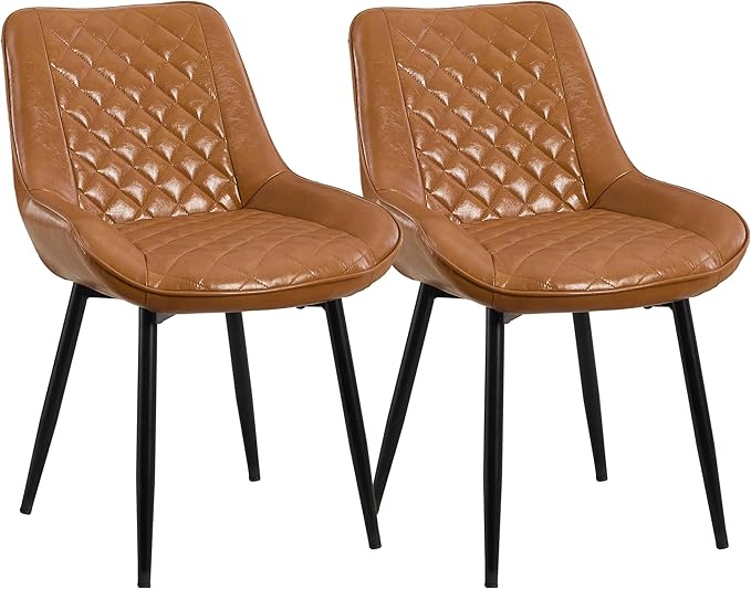 Dining Chair Set of 2, Modern Dining Chairs with Thick Cushions, Faux Leather...