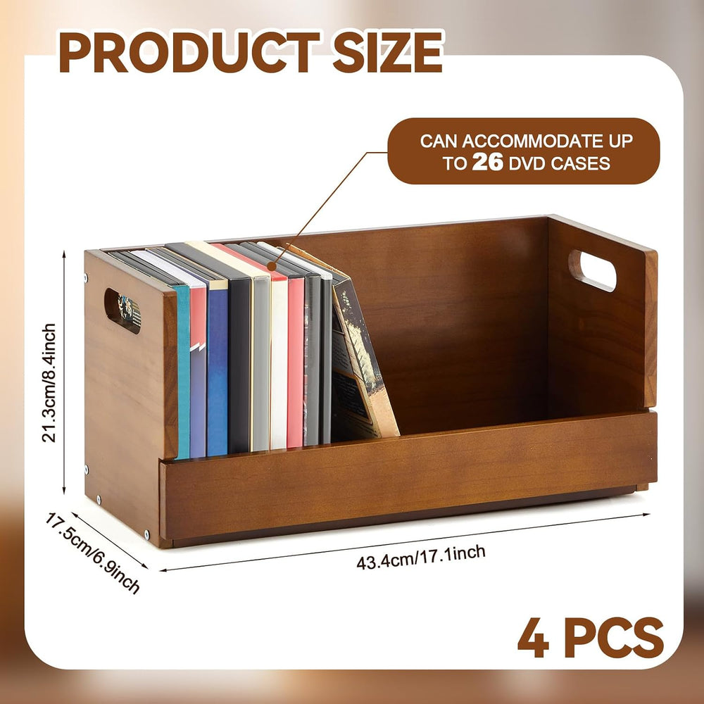 CroBlissful 4 Pack Wooden DVD Storage Organizer Boxes, Holds 104 DVDs (26 Eac...