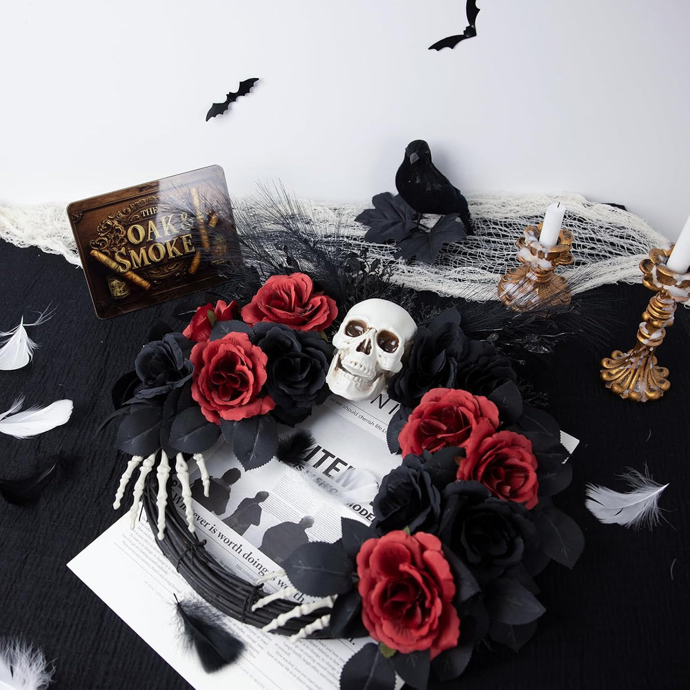 18" Halloween Wreaths for Front Door with Skull and Skeleton Hands