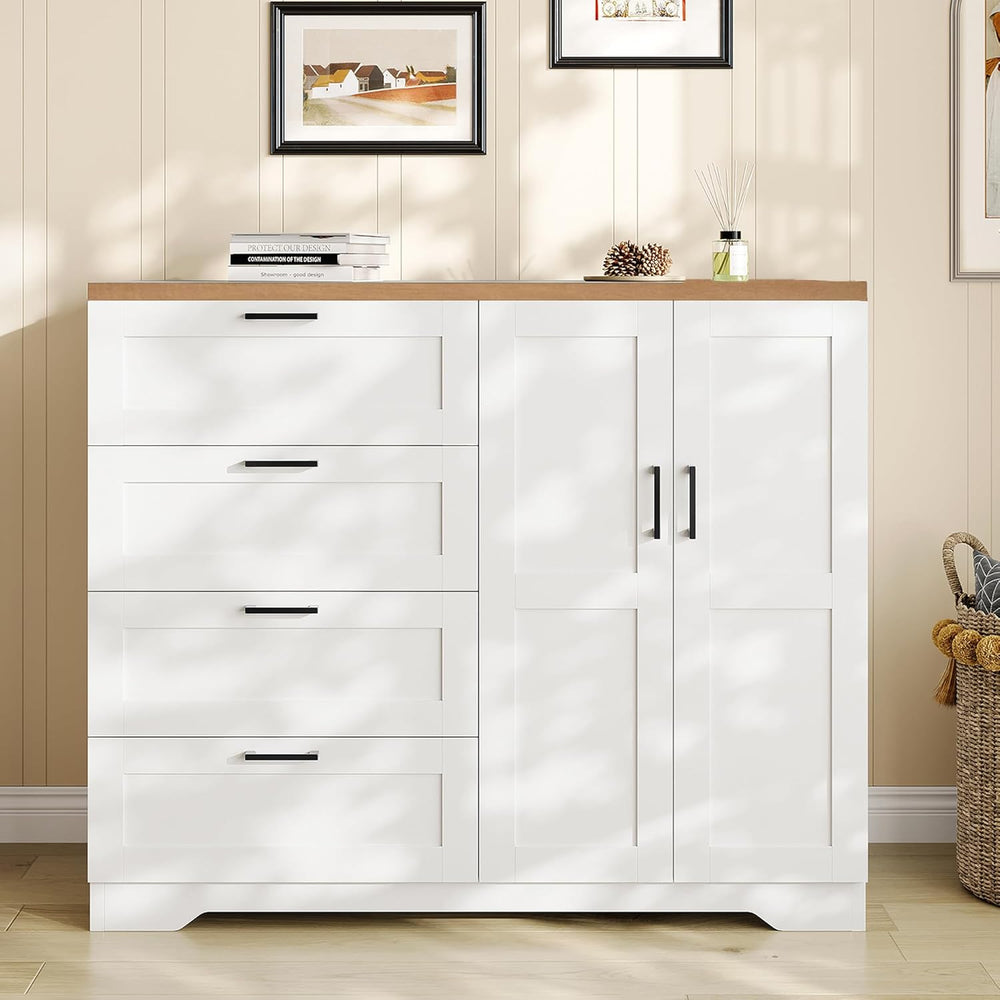 GarveeHome Multifunctional Wooden Dresser for Bedroom, 43.3 in H 2 Door Wardr...