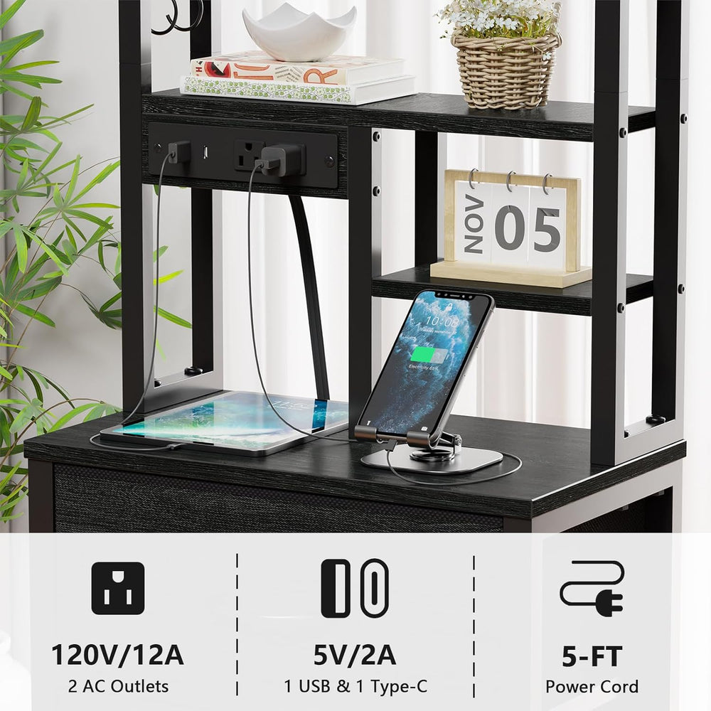 Furnulem Tall Nightstand, LED Night Stand with Charging Station | USB Ports, ...