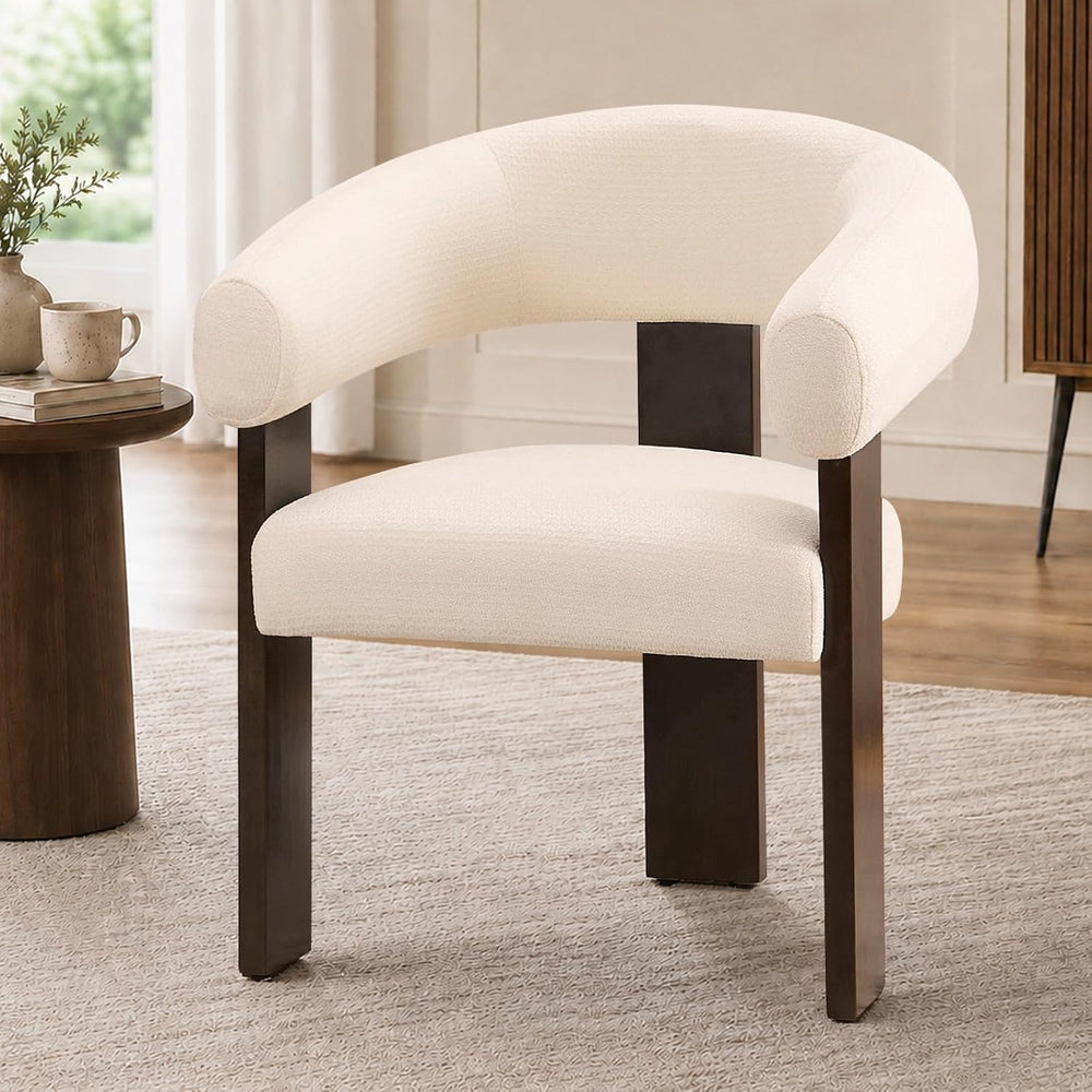 Modern Accent Chair, Barrel Armchair, U-Shaped Backrest, White
