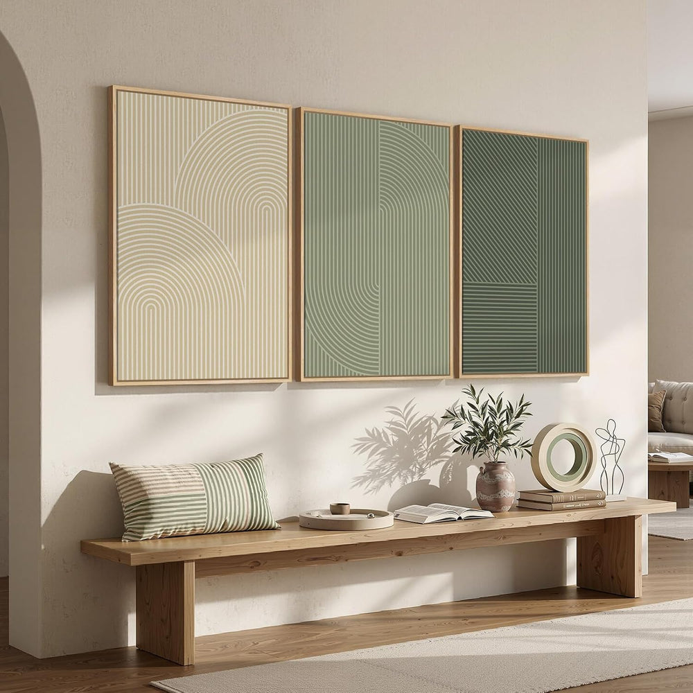Large Framed Green Neutral Beige Abstract Wall Art for Living Room, 24x36