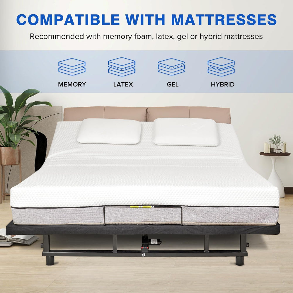 KEIKI King Adjustable Bed Frame with Remote, Head & Foot Incline, Zero Gr...