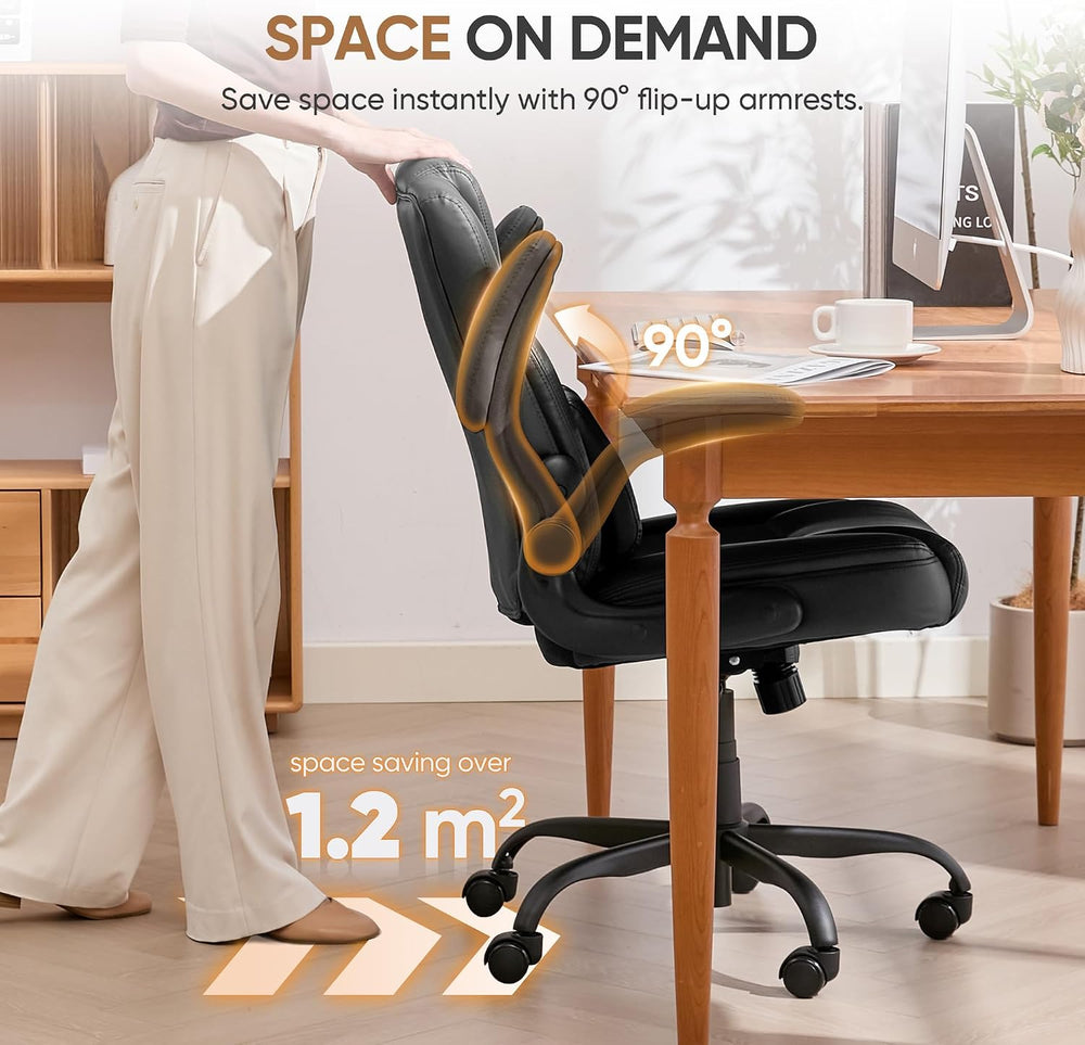 Home Office Chair with Lumbar Support, 5" Thickened Seat, Small PU Leath...