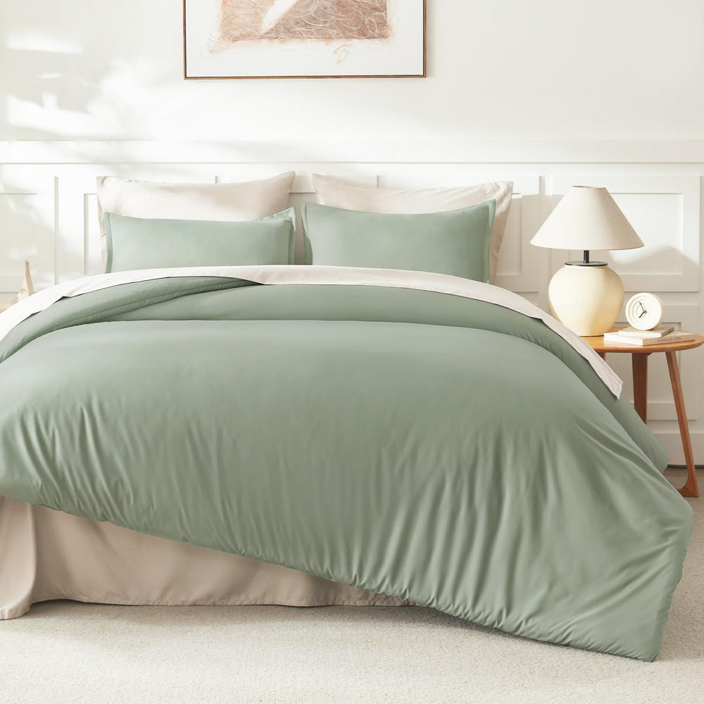 Litanika California King Comforter Set Sage Green, 3 Pieces Solid Bedding