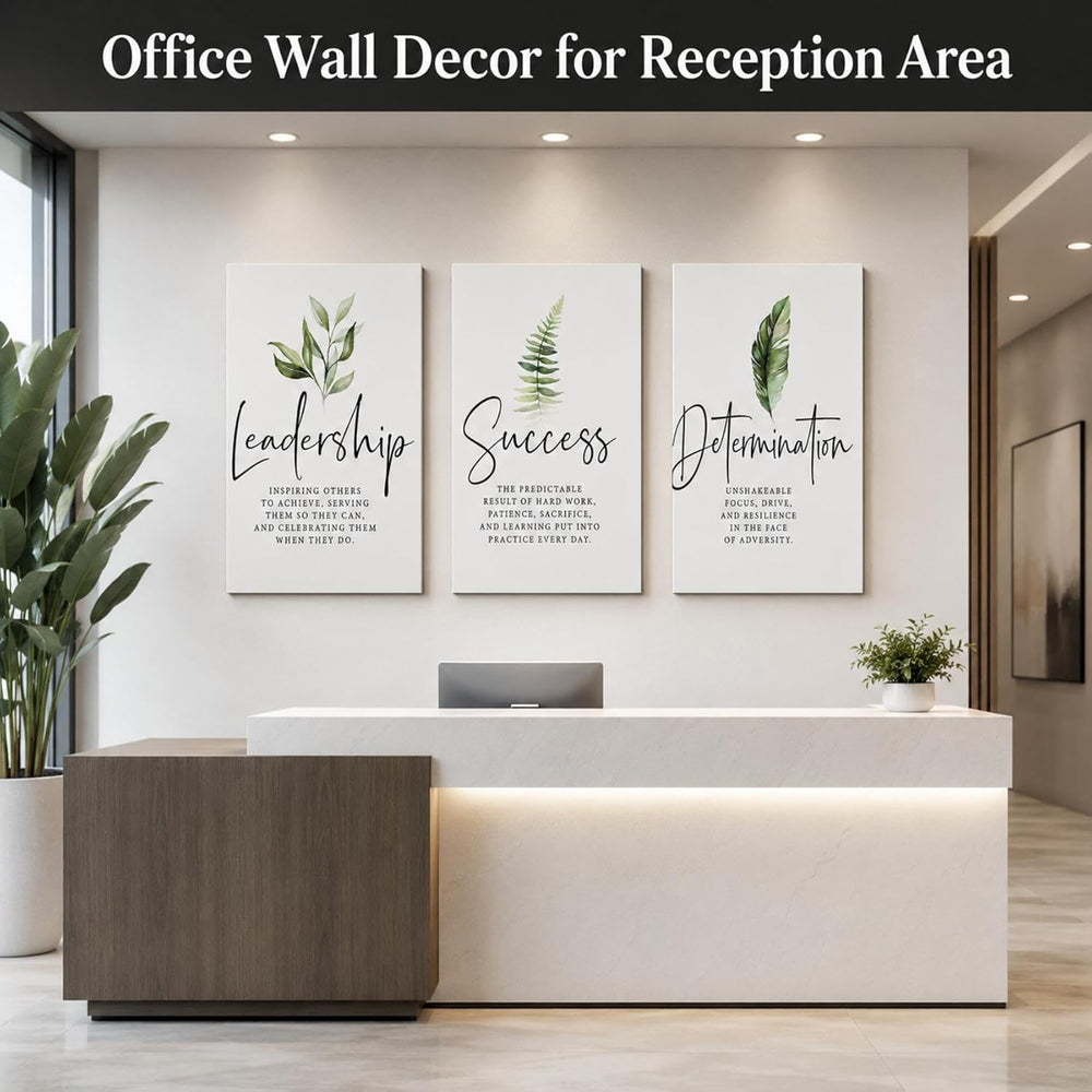 Set of 3 Framed Canvas Art - Modern Motivational Office Wall Decor, Leadershi...