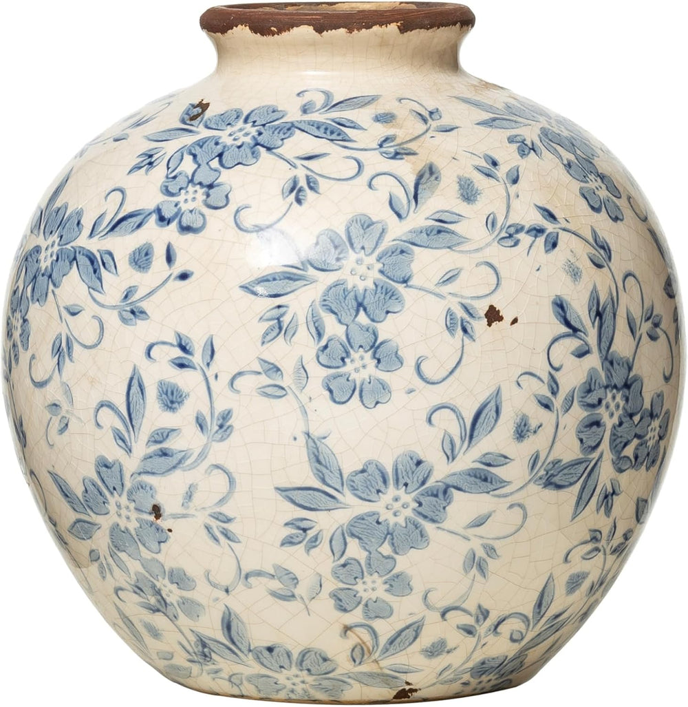 Creative Co-Op DF2720 8" H Terracotta Floral Transferware Pattern & ...