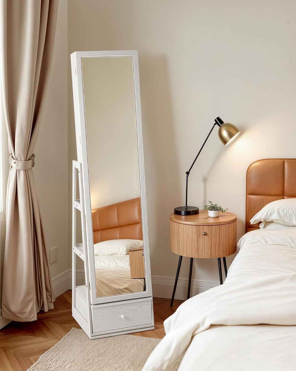 Nicetree 360° Swivel Jewelry Cabinet with Lights, Full Length Mirror, Lock