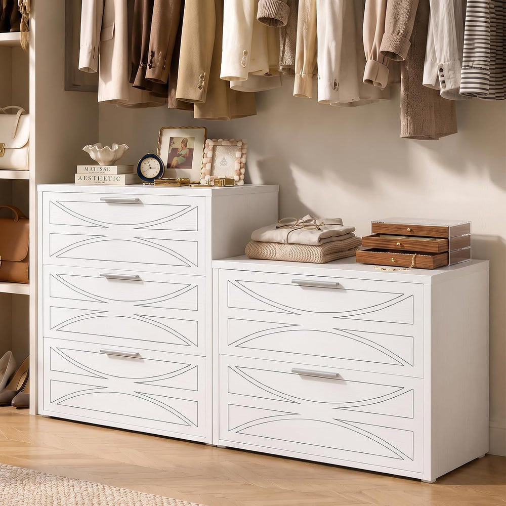 Stackable Dresser for Closet, Wood Closet Storage Drawers, White