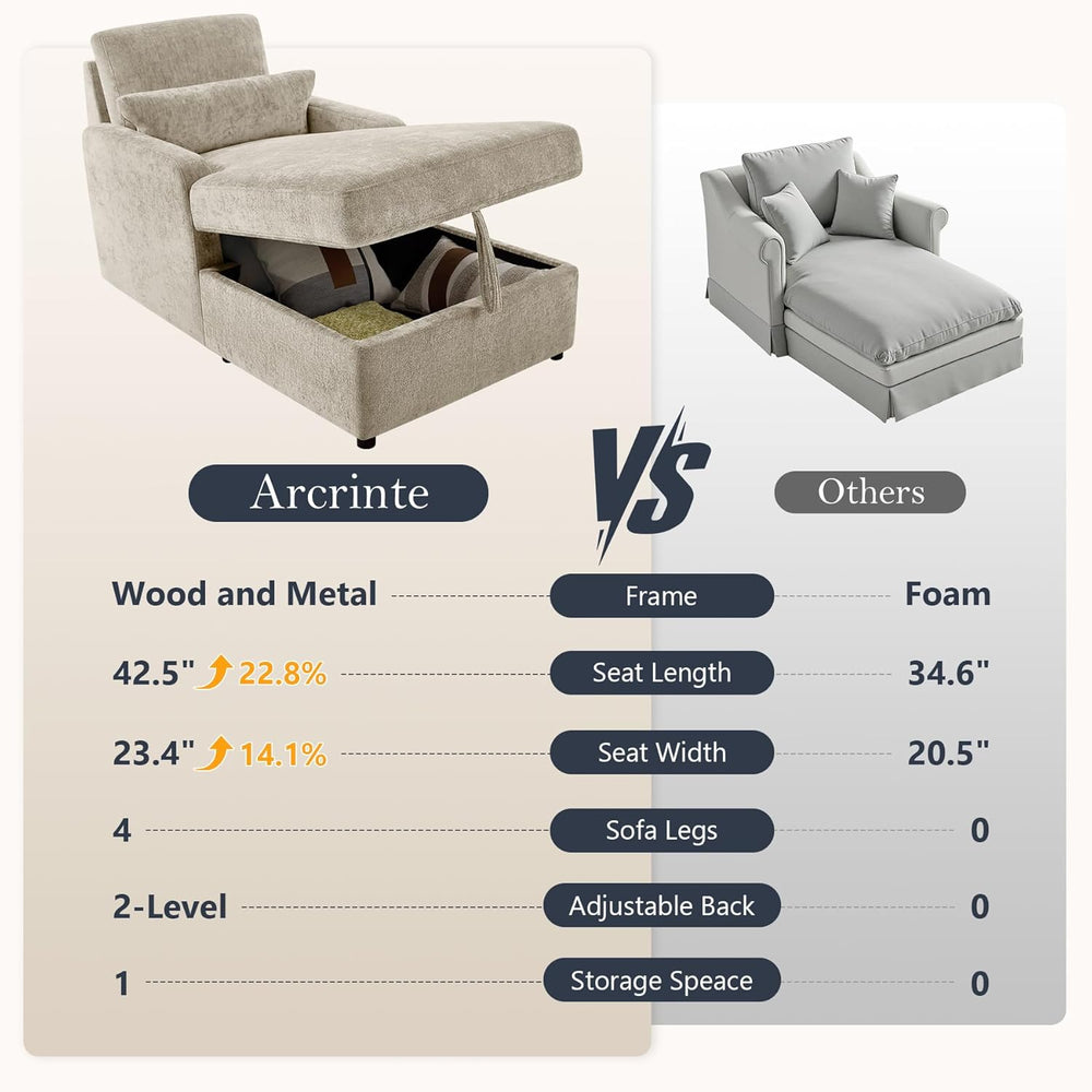 63.8" Oversized Chaise Lounge Chair with Storage, Chenille Camel