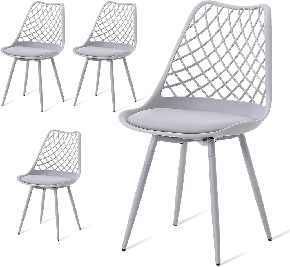 Mid Century Plastic Dining Chair Set of 4 - Padded Tulip Chairs for Kitchen L...