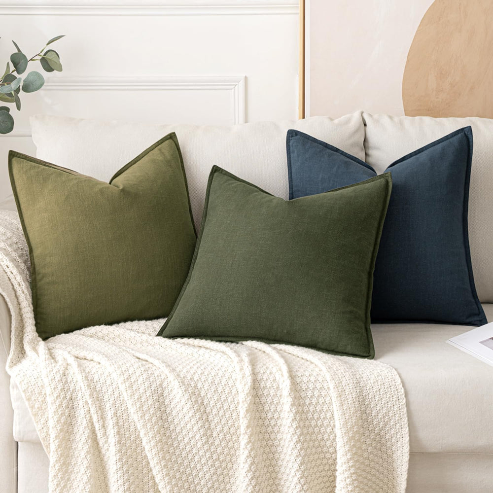 MIULEE Decorative Linen Euro Sham Pillow Covers 24x24 Dark Olive Green