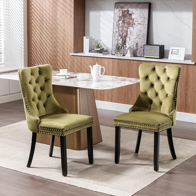 Velvet Dining Chairs Set of 4, Tufted Upholstered Dining Room Chairs with Bac...