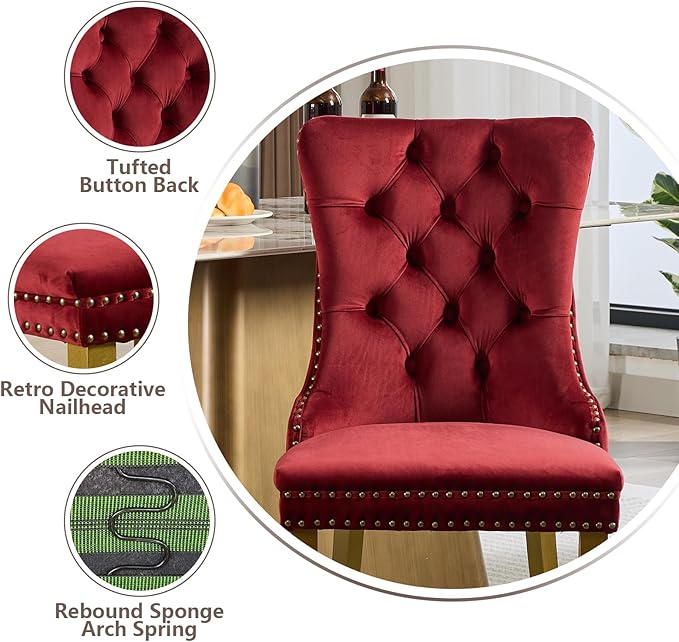 Velvet Dining Chairs Set of 2, Modern Tufted Dining Room Chair, Upholstered D...