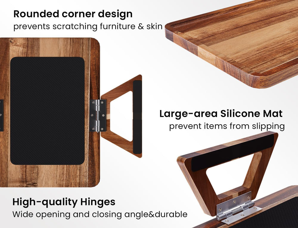 2 Pack Acacia Wood Couch Arm Tray,Couch Tray,Folding Sofa Armrest Trays,Couch...