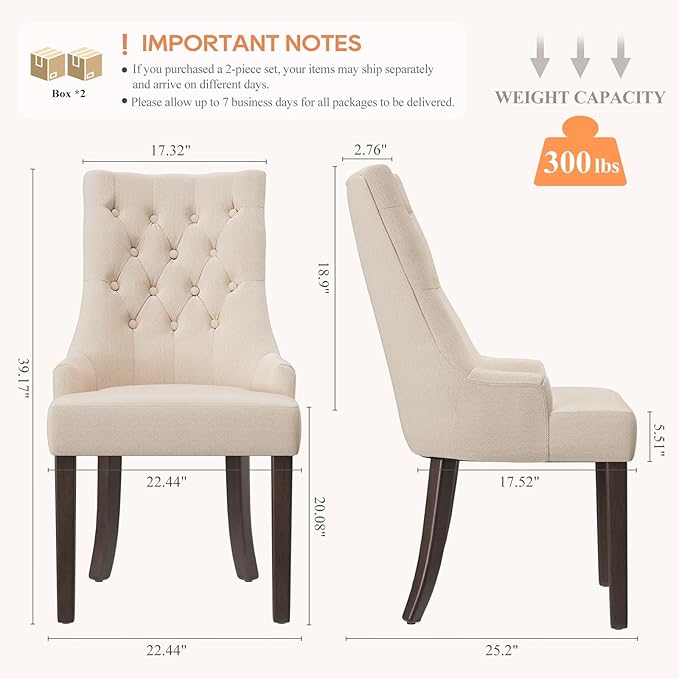 COLAMY Fabric Side Dining Chairs Set of 4, Wingback Upholstered Dining Room C...