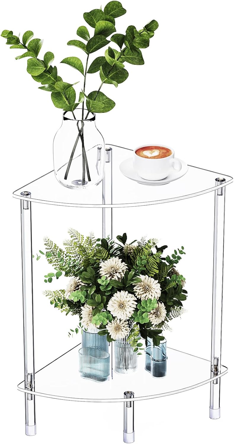 Clear Triangle Acrylic Side Table for Small Space, 11.81" L x 11.81"...