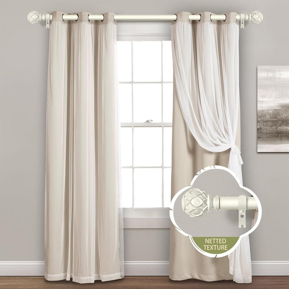 Farmhouse Curtain Rod Adjust 36-88",Heavy Duty Boho,Antique White