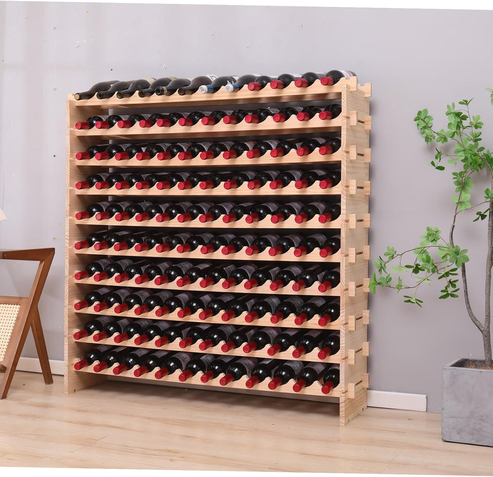 Wood Stackable Storage Modular Wine Rack Cabinet 120 Bottle freestanding Floo...