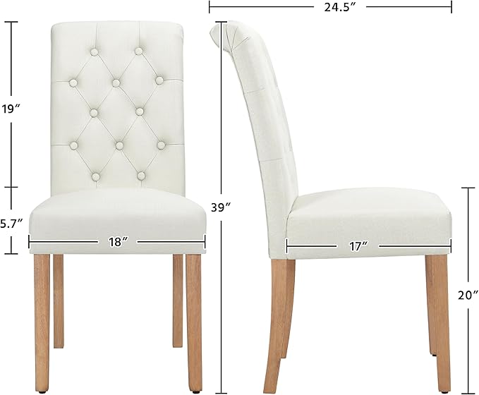 Yaheetech Dining Chairs Set of 2 Fabric Upholstered Dining Room Chairs with B...