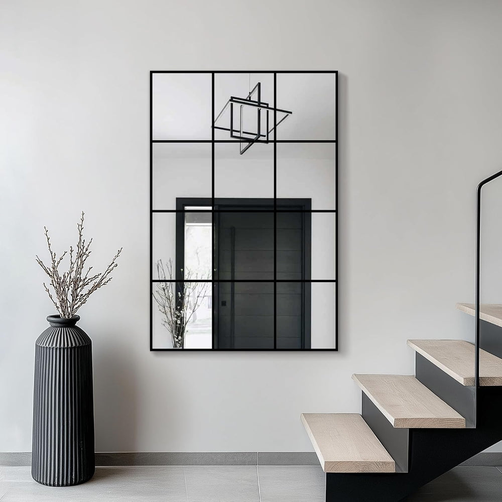 Window Pane Wall Mirror 24"x36" Black