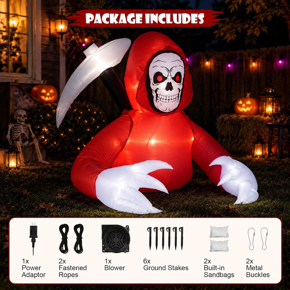 Halloween 6FT Red Grim Reaper Inflatable Outdoor Decorations