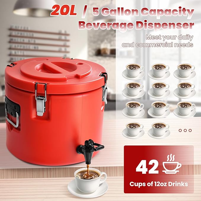20L/5Gal Insulated Beverage Dispenser, Ice & Hot Drink Dispenser
