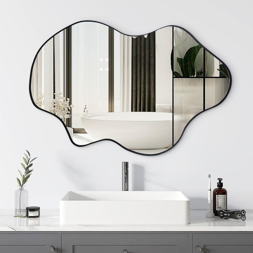 Irregular Black Bathroom Wall Mirror 24x36 Inch,Decorative Mirrors