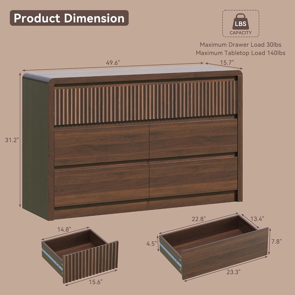Fluted 7 Drawer Dresser for Bedroom, 50โ Wide Dresser & Chest of Drawers ...
