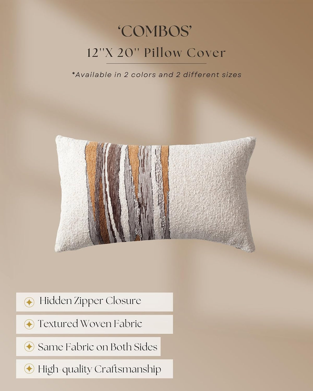 Throw Pillow Covers 20x20 Inch, Pack of 1 Textured Linen Blend with Woven Str...