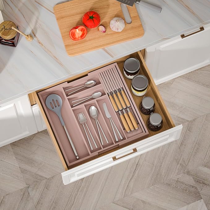 TIOPGHAD Bamboo-Silverware-Drawer-Organizer-Kitchen, Expandable Utensil Holder