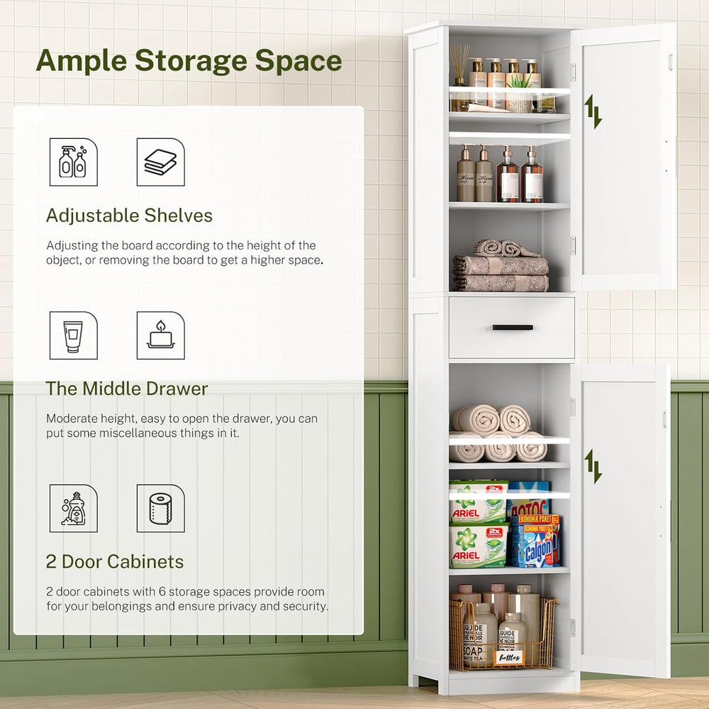 WEENFON Tall Bathroom Cabinet, Storage Cabinet with 6 Shelves & Drawer, B...