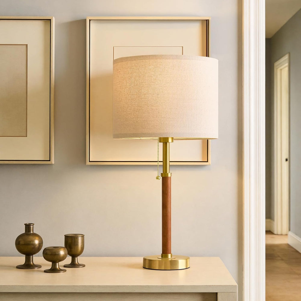 22" Wood Table Lamps Mid Century Modern Lamp for Bedroom Living Room