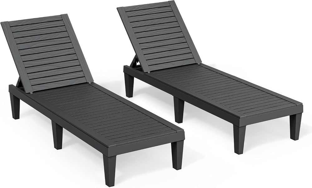 Outdoor Chaise Lounge Chairs Set of 2, Texture Black