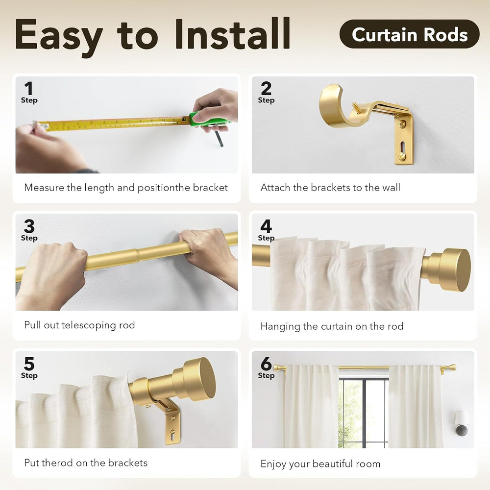 2 Pack Heavy Duty Curtain Rods for Windows 28 to 48 Inch, 1 Inch Gold Adjusta...
