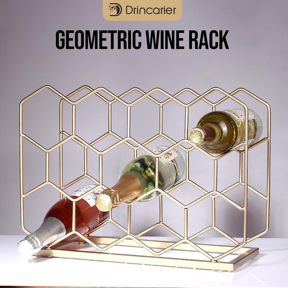 Countertop Wine Rack - 14 Bottle Freestanding Modern Gold Metal Small Wine Ra...
