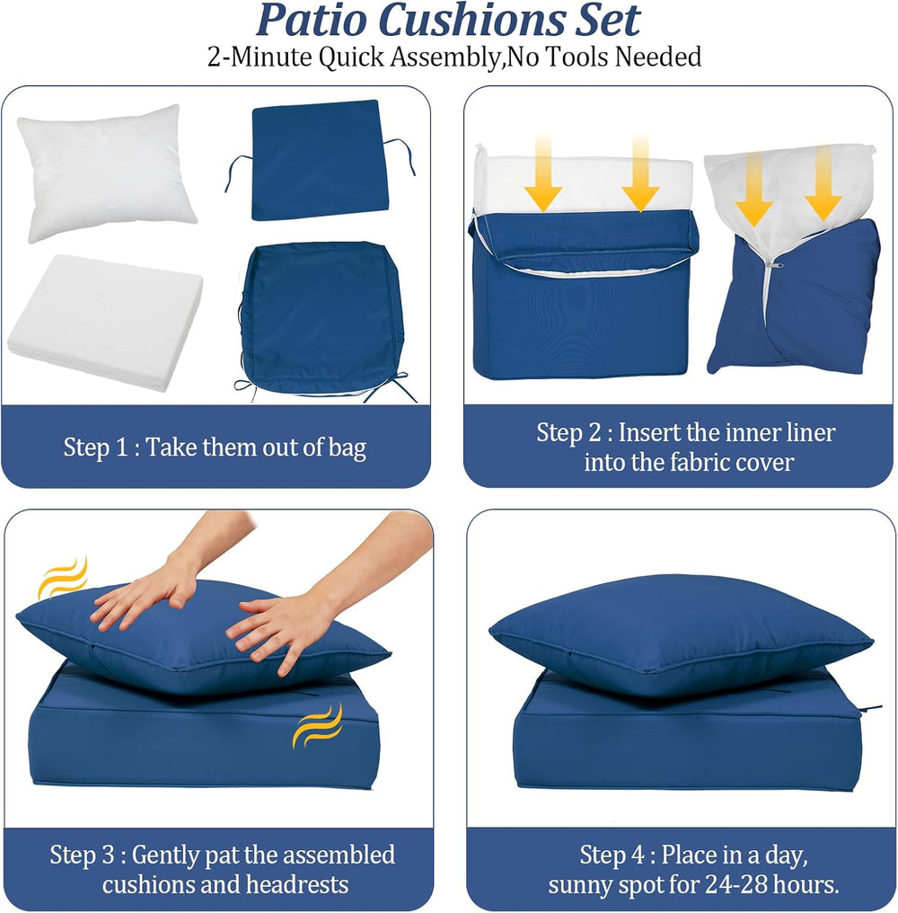 25.6x25.6โ Outdoor Deep Seat Cushions Set of 4, Patio Replacement Foam Cushio...