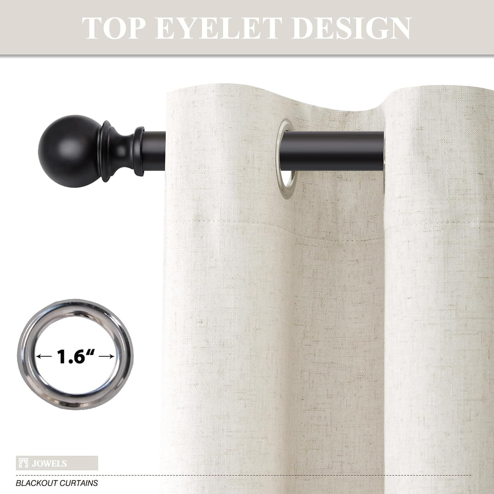 Jowels Natural Linen Grommet Blackout Curtains 84 Inches Long for Bedroom
