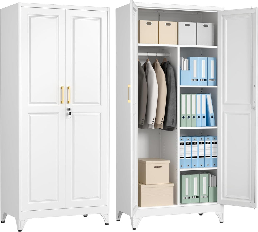 Polup 71" Tall Metal Armoire Wardrobe Closet with Doors and Lock | Wardr...