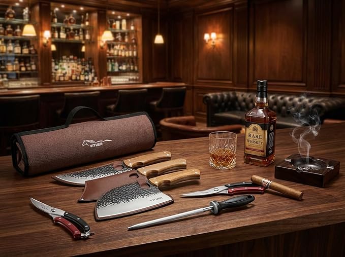 9 PCS Butcher Viking Camping Knife Set, 6.5" Viking Knife, 3 Knife Sheath
