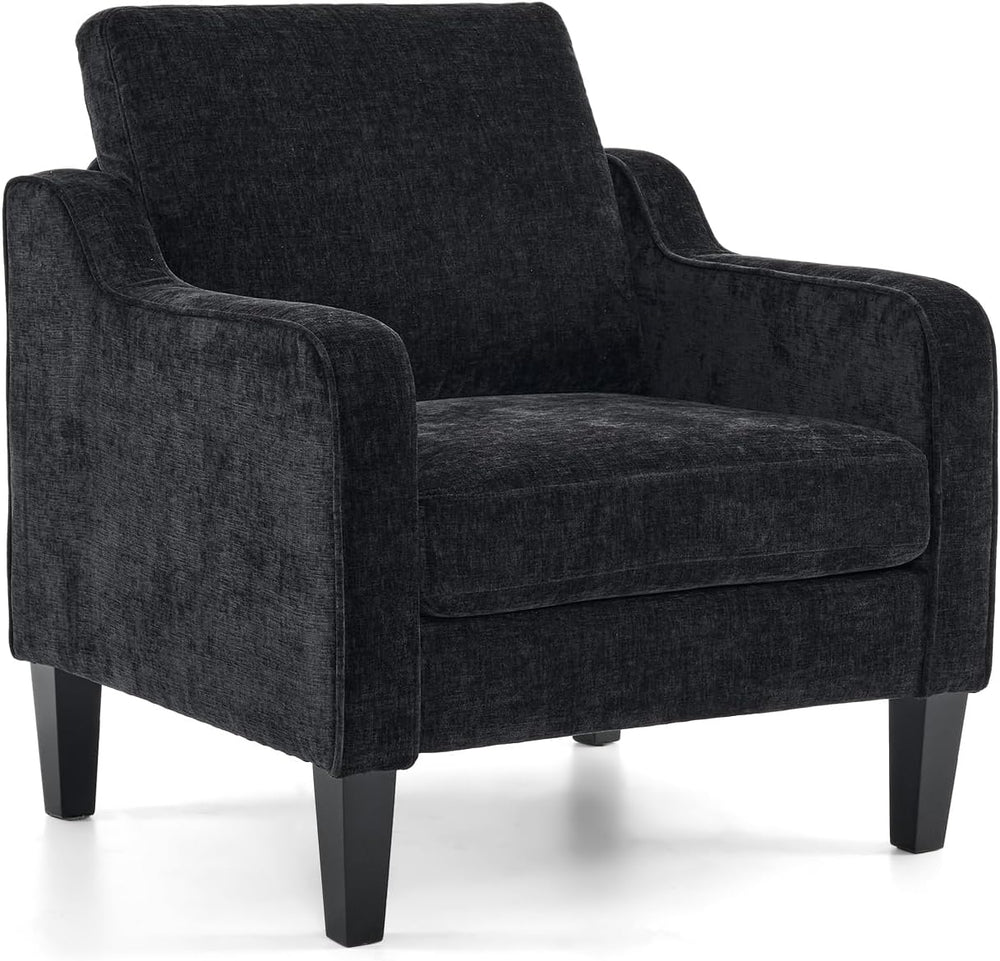 VINGLI Black Accent Chair, Chenille Upholstered Armchair for Living Room