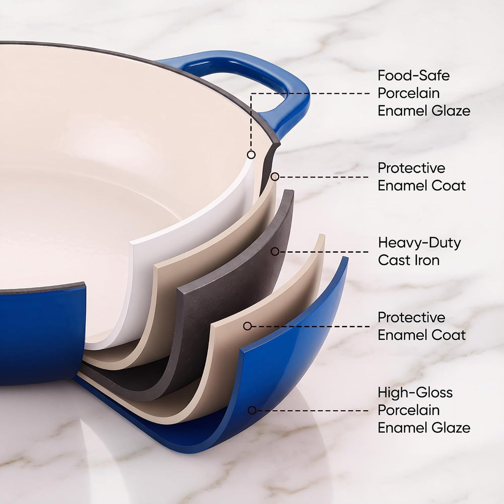 Dutch Oven Enameled Cast Iron with Lid - Big Dual Handles - Oven Safe up to 5...